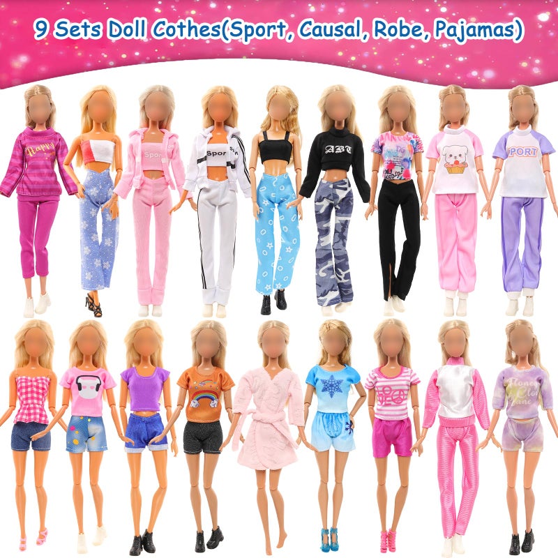 Barwa 9 Sets Doll Clothes Hooded Sports Suit Casual Outfits Tops and Pants Doll Pajamas for 11.5 inch Girls Doll - Image 2